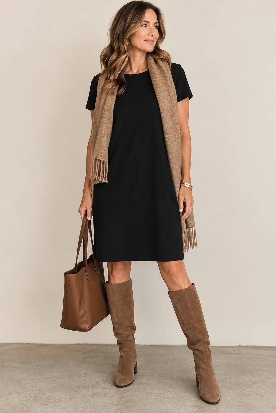 Eileen Fisher Black Crew Neck pockets Short Sleeve Shift Dress Women’s M